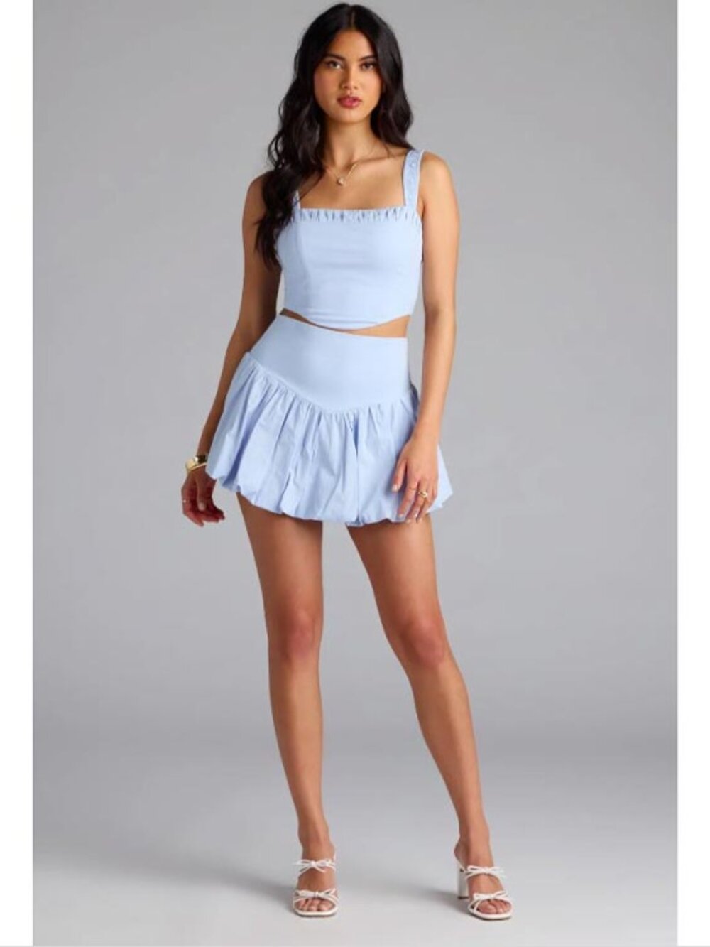 Light Blue Classy Cutie Poplin Bubble Mini Skirt by Cotton Candy LA - Large